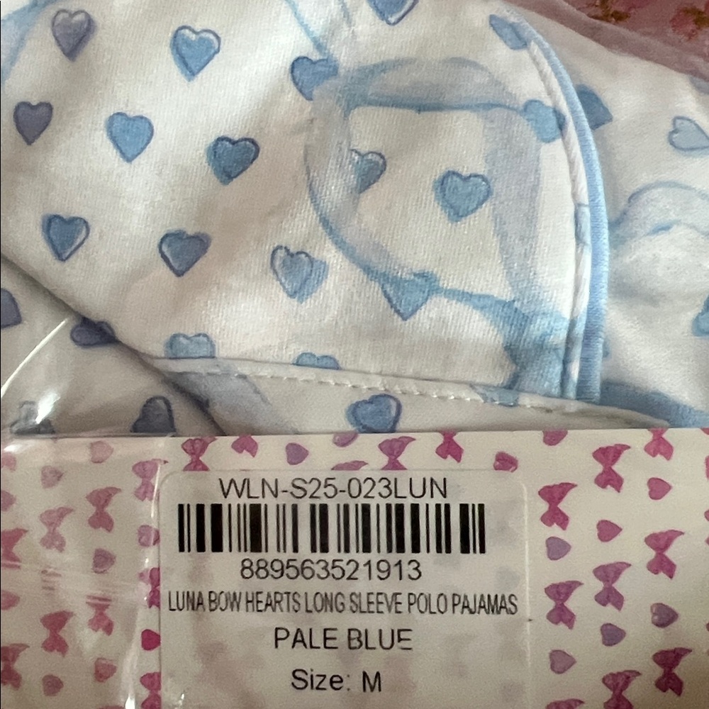 LoveShackFancy x Roller Rabbit Blue Luna Bow Hearts Polo Long Sleeve Pajamas - Picture 9 of 11